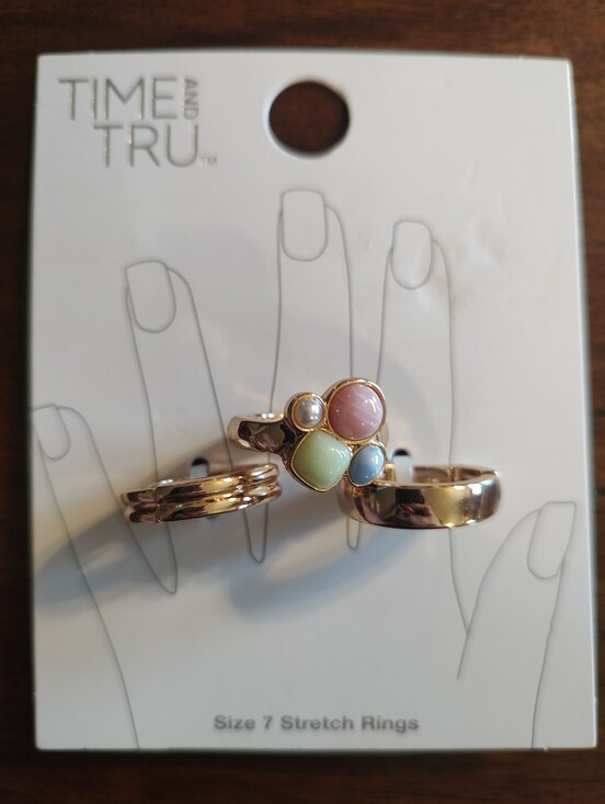 Time and Tru Jewelry - Time and Tru Gold Stretch Ring Set with Pastel Stones - Pink, Green, Blue